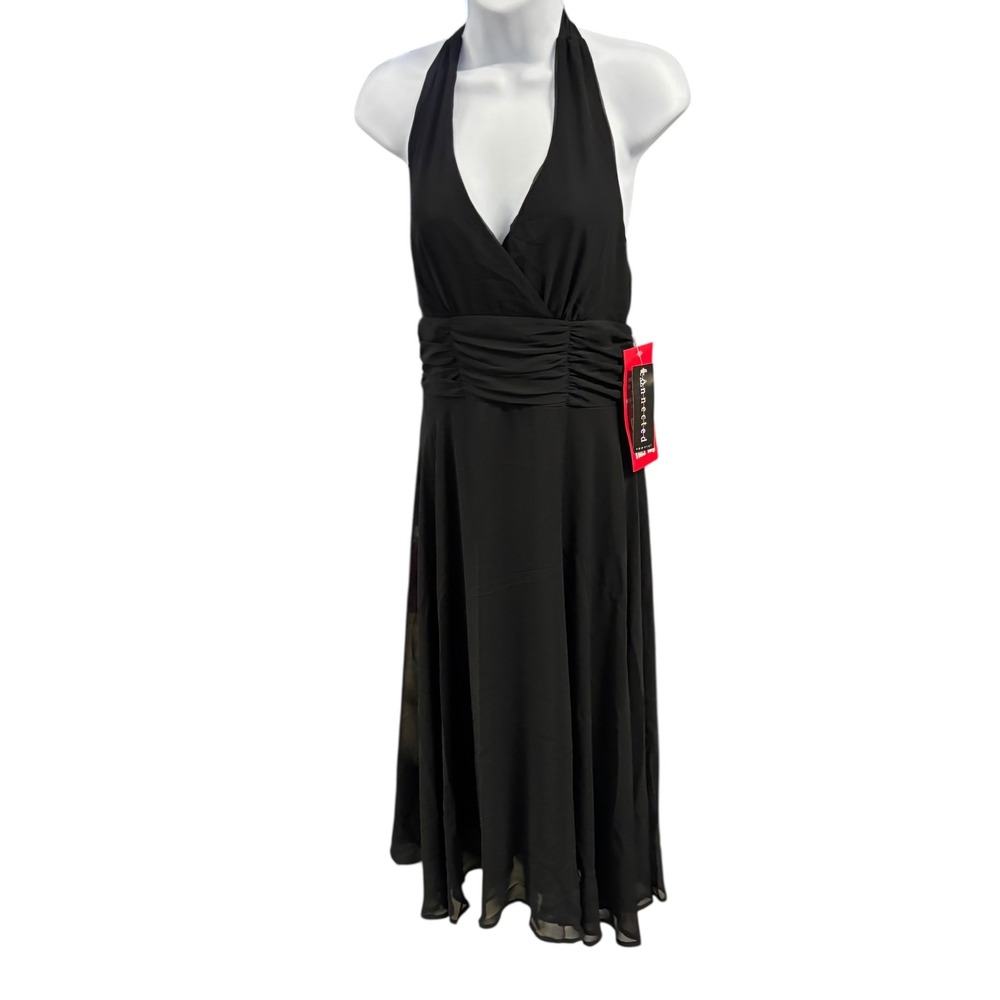 Connected Apparel Black Halter Dress Ruched‎ Waist Sleeveless Size 8